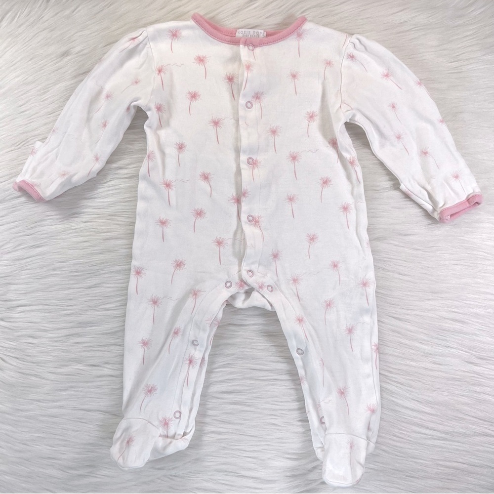 Rosie Pope pink & white footed pajamas, size 6-9 months